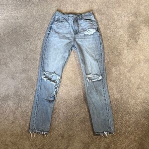 High Rise Gray Straight Leg Jeans